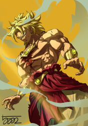 Rule 34 | 1boy, 5002 bus, abs, absurdres, bangle, bracelet, broly (dragon ball z), cowboy shot, dragon ball, dragonball z, dutch angle, earrings, evil smile, green eyes, highres, hoop earrings, jewelry, male focus, medium hair, muscular, muscular male, necklace, pectorals, scar, scar on chest, smile, solo, spiked hair, super saiyan, super saiyan 1, topless male