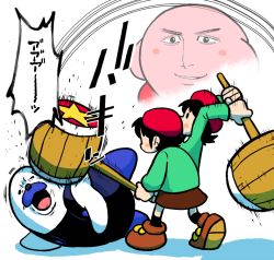10s 1girl adeleine asirpa_clubs_the_seal_(meme) beret black_hair blush_stickers golden_kamuy hammer hat kirby kirby_(series) meme mr._frosty nintendo parody projected_inset rariatto_(ganguri) scene_reference simple_background skirt walrus white_background