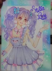 1girl absurdres animification dress duffy_and_friends happy highres humanization long_hair looking_at_viewer moyo_yrs purple_eyes purple_hair shirt smile solo stellalou tagme twintails