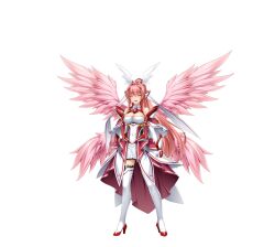 Rule 34 | 1girl, angel wings, bare shoulders, boots, breasts, celestia paladin, cleavage, closed eyes, detached collar, dress, elbow gloves, facing viewer, feathered wings, full body, game cg, gloves, hair intakes, head wings, high heels, high ponytail, highres, inoino, kouyoku senki exs-tia, large breasts, large variant set, long hair, multiple wings, non-web source, official art, open mouth, pink hair, pink wings, ponytail, rieszverne suzette paladill, skirt, smile, solo, standing, tachi-e, thigh boots, thighhighs, transparent background, variant set, very long hair, white gloves, white thighhighs, wings, zettai ryouiki