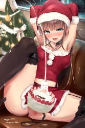1futa :d absurdres akiamare armpits arms_behind_head ass bar_censor bare_shoulders black_collar black_panties black_thighhighs blue_eyes blunt_bangs blush breasts brown_hair cake censored christmas christmas_tree city collar couch cream cum cum_on_food ejaculation elbow_gloves food food_on_body food_on_penis fruit fur-trimmed_gloves fur_trim futanari garter_straps gloves hat highres medium_breasts merry_christmas microskirt midriff night nose_blush open_mouth original panties penis pom_pom_(clothes) projectile_cum red_hat red_shirt saliva santa_costume santa_hat shirt sitting skirt smile solo spread_legs strawberry sweat testicles thigh_strap thighhighs tongue underwear window