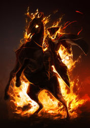 1boy ascot assassin&#039;s_creed assassin&#039;s_creed_(series) assassin&#039;s_creed_iii aura belt cape captainberunov coat dark_aura fire fusion ghost_rider glowing hat haytham_kenway highres horse male_focus pants parody skull solo tricorne