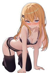 absurdres blonde_hair blush bra breasts chrono_ark garter_belt garter_straps highres lingerie looking_at_viewer lucy_(chrono_ark) non-web_source small_breasts thighhighs thighs underwear wayanfa