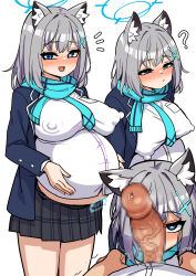 Rule 34 | 1girl, blue archive, halo, multiple views, nipples, pregnancy halo, pregnant, shiroko (blue archive), tagme