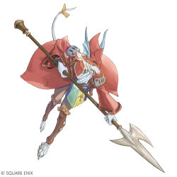 armor belt claws coat dragon_wings fighting_stance final_fantasy final_fantasy_ix freija_crescent hat hat_over_eyes holding holding_polearm holding_weapon itahana_toshiyuki jumping long_face long_sleeves mouse_girl mouse_tail no_shoes official_art polearm rat_feet red_coat red_hat red_sleeves ribbon shoulder_armor simple_background spear square_enix tail tail_ornament tail_ribbon trench_coat utility_belt weapon white_background winged_hat wings yellow_ribbon