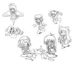 2k-tan 6+girls 95-tan 98-tan chibi chibi_only closed_eyes drunk glasses greyscale longhorn me-tan monochrome multiple_girls os-tan tears wings xp-tan