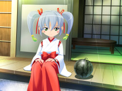 hair_ornament hairpin japanese_clothes long_hair magatama miko nazuna_(onmyou_taisenki) onmyou_taisenki twintails