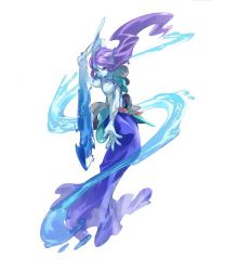 00s 1girl blue_skin blue_theme breasts colored_skin female_focus fins head_fins huge_breasts long_hair no_nipples official_art purple_hair red_eyes solo sword tales_of_(series) tales_of_symphonia tattoo topless_female undine undine_(tales) undine_(tales_of_symphonia) water weapon