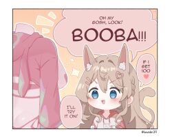 1girl animal_ear_fluff animal_ears animal_print blue_eyes brown_hair cat_ears cat_girl cat_print cat_tail chibi cropped_hoodie hair_ornament hairclip heart heart_hair_ornament heart_pasties highres hood hoodie kevinlim39 long_hair long_sleeves looking_at_viewer pasties pink_hoodie pink_pasties sakurai_hana smile tail two-tone_hoodie vdonburi virtual_youtuber white_hoodie zundamon_outfit