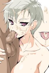 1boy 1girl absurdres aegis_(theoryiv) breasts censored collarbone commission completely_nude cum cum_on_body cum_on_chest eiyuu_densetsu facial fellatio grey_hair hetero highres large_breasts licking licking_penis mosaic_censoring nude open_mouth oral penis purple_eyes sen_no_kiseki sen_no_kiseki_(series) sen_no_kiseki_iii short_hair skeb_commission teeth tongue tongue_out valerie_(eiyuu_densetsu)
