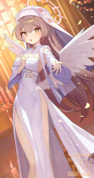 Rule 34 | 1girl, ainy, blue archive, dress, halo, highres, long hair, nagisa (blue archive), solo, white dress, white wings, wings