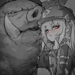1boy 1girl blush helmet highres luciana_de_montefio pig red_eyes tagme zenless_zone_zero