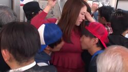 1girl 2boys animated censored japanese_(nationality) multiple_boys public_indecency tagme train train_interior video
