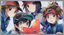 Rule 34 | + +, 4boys, :d, :o, artist name, baseball cap, blue jacket, border, brown hair, calem (pokemon), cocoloco, commentary request, elio (pokemon), gen 4 pokemon, grey background, hand on another&#039;s shoulder, hand up, happy, hat, hilbert (pokemon), holding, jacket, male focus, multiple boys, nate (pokemon), nintendo, open mouth, poke ball print, pokemon, pokemon (creature), pokemon bw, pokemon bw2, pokemon sm, pokemon xy, rotom, rotom dex, smile