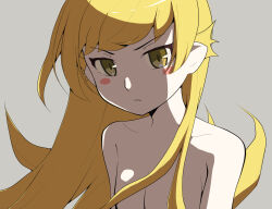 1girl bakemonogatari blonde_hair blush_stickers breasts closed_mouth collarbone highres long_hair looking_at_viewer monogatari_(series) nude oshino_shinobu pale_skin pointy_ears portrait small_breasts solo yellow_eyes