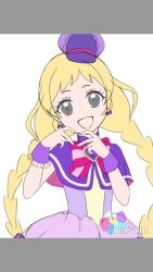 Rule 34 | 1girl, :d, animated, aosa misosoup, audible music, audible speech, blonde hair, blue eyes, blush, bone print, bow, bow earrings, braid, bright pupils, brooch, capelet, commentary request, cure friendy, deerstalker, dot nose, dress, earrings, frilled wrist cuffs, frills, halftone, halftone background, hat, head tilt, heart, heart brooch, heart hands, highres, inukai iroha, jewelry, long hair, looking at viewer, magical girl, making-of, mini hat, multicolored eyes, open mouth, paw print, pink bow, pink eyes, pouch, precure, purple background, purple capelet, purple dress, purple hat, purple theme, purple wrist cuffs, short dress, simple background, sketch, smile, solo, sound, straight-on, striped bow, tagme, twin braids, twitter username, upper body, video, watermark, wonderful precure!, wrist cuffs