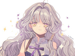 1girl ahoge bare_shoulders blonde_hair grey_hair hair_intakes looking_at_viewer mabinogi reinforced rowan_(mabinogi) simple_background sleeveless smile