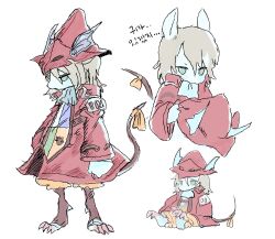 1girl animal_ears armor ascot baby_ff_4 blue_ascot burmecian chibi clawed_feet coat final_fantasy final_fantasy_ix freija_crescent full_body grey_hair hair_between_eyes hat highres long_sleeves medium_hair mouse_ears mouse_girl mouse_tail multiple_views orange_pants pants red_coat red_hat ribbon shoulder_armor sitting sketch standing tail tail_ornament tail_ribbon upper_body white_background winged_hat