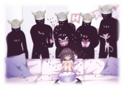 1girl 6+others ahoge animal_ears blush cake cat choker confetti couch embarrassed fake_horns fallenshadow fallenshadow_(pajamas) finger_touching food frilled_choker frilled_ribbon frilled_shirt frilled_wristband frills gift hair_ornament hairpin happy_birthday highres holding holding_party_popper horns indie_virtual_youtuber indoors knees knees_up looking_at_viewer lop_rabbit_ears low_twintails meme multiple_others official_alternate_hairstyle on_couch party_popper pettan_(zeez4743) pink_eyes pink_shirt piper_perri_surrounded_(meme) pov rabbit_ears rabbit_hair_ornament ribbon shirt twintails virtual_youtuber x_hair_ornament
