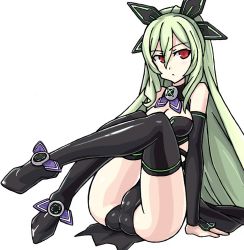 1girl dress female_focus green_hair hakozaki_chika long_hair neptune_(series) red_eyes solo thighhighs