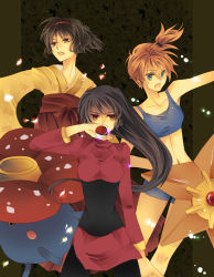 00s 1990s_(style) 3girls androgynous bikini black_hair blue_bikini erika_(pokemon) gen_1_pokemon gym_leader holding holding_poke_ball japanese_clothes jikei kimono long_hair midriff misty_(pokemon) multiple_girls navel nintendo orange_hair pantyhose poke_ball pokemon pokemon_(creature) pokemon_frlg pokemon_rgby retro_artstyle sabrina_(pokemon) side_ponytail staryu swimsuit tank_top vileplume