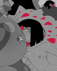 1boy absurdres anal andre_(cuchuflin) anilingus arachnid_humanoid ass bestiality cuchuflin dark-skinned_male dark_skin dreaming gen_5_pokemon heart highres huge_ass monochrome nintendo nipples original pokemon pokemon_(creature) scolipede trap x-ray
