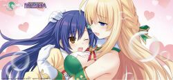2girls bare_shoulders blonde_hair blue_eyes blue_hair breasts brown_eyes date_a_live date_a_live:_spirit_pledge genderswap genderswap_(mtf) hair_ornament hairpin itsuka_shido itsuka_shiori large_breasts long_hair multiple_girls neptune_(series) official_art one_eye_closed open_mouth upper_body vert_(neptunia)
