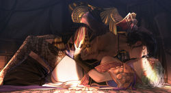 1boy 1girl abs absurdres alternate_hair_color breasts brown_hair cape claude_von_riegan claude_von_riegan_(timeskip) couple dark-skinned_male dark_skin facial_hair female_byleth_(enlightened)_(fire_emblem) female_byleth_(fire_emblem) female_byleth_(the_fodlan_light)_(fire_emblem) fire_emblem fire_emblem:_three_houses green_eyes green_hair hetero highres imminent_kiss implied_penetration jewelry long_sleeves married medium_hair muscular nintendo nipples open_mouth pantyhose pectorals ring short_hair sideburns thighs zhihaiwusheng