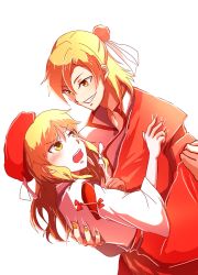 blonde_hair blush carrying embarrassed gender_request genderswap hat highres hourai_girl_(touhou) japanese_clothes looking_at_another miko portrait_of_exotic_girls princess_carry rokki_hero smile touhou