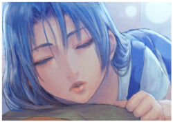 1boy 1girl absurdres bedroom blue_hair cirenk female_focus girl_on_top hair_between_eyes hetero highres imminent_kiss incoming_kiss indoors kiss lips long_hair original solo solo_focus window