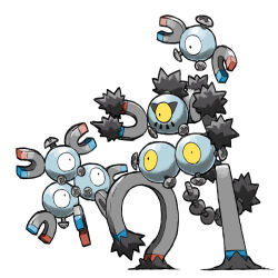 3others blacknirrow floating gen_1_pokemon gen_9_pokemon joints looking_at_another magnemite magneton multiple_others nintendo no_mouth pokemon pokemon_(creature) pokemon_focus sandy_shocks simple_background spikes white_background