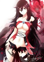 1girl black_hair erospanda expressionless navel nipples open_fly source_request tagme tales_of_(series) tales_of_berseria velvet_crowe