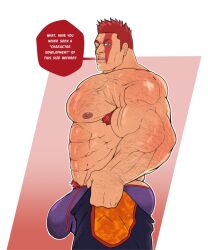 1boy abs alternate_facial_hair arm_hair artist_request ass ass_hair bara beard blue_male_underwear body_hair boku_no_hero_academia bulge bulge_lift chest_hair dressing endeavor_(boku_no_hero_academia) english_text facial_hair feet_out_of_frame from_side frown hairy highres i&#039;ve_never_seen_a_guy_recreate_this_successfully_tbh_(meme) large_bulge large_pectorals long_sideburns looking_at_viewer male_focus male_underwear mature_male meme meta muscular muscular_arms muscular_male navel_hair nipples open_pants pants pants_lift pectorals short_hair sideburns solo stomach topless_male undersized_clothes underwear