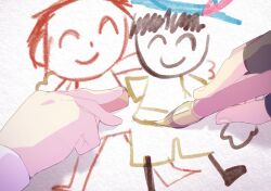 Rule 34 | 2boys, 2girls, arm around shoulder, arona (blue archive), blue archive, brown hair, captain (kemono friends), child&#039;s drawing, closed eyes, doodle sensei (blue archive), drawing (action), drawing (object), eraser, fingerless gloves, gameplay mechanics, gloves, hat, hat feather, highres, holding, holding paintbrush, kemono friends, kemono friends 3, multiple boys, multiple girls, paintbrush, riri (dgra3272), sensei (blue archive), shirt, smile, tarpan (kemono friends)