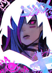 1girl absurdres arcane:_league_of_legends arcane_jinx artist_name character_name commentary crown_(symbol) english_commentary eye_symbol graffiti hair_over_one_eye highres hood hood_up jinx_(league_of_legends) league_of_legends multicolored_hair one_eye_covered smiley_face solo two-tone_hair xuuikie_ashe