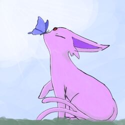 Rule 34 | animal focus, bug, butterfly, closed eyes, espeon, forehead jewel, gen 2 pokemon, hatsukiiroha, insect, nintendo, no humans, pokemon, pokemon (creature), sitting, solo