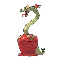 animal_focus artist_request candy_apple food highres hydrapple nintendo no_humans official_art open_mouth outline pokemon pokemon_(creature) pokemon_focus pokemon_sv third-party_source tongue tongue_out transparent_background white_outline