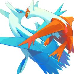 1boy 1girl brother_and_sister claws closed_mouth dragon gen_3_pokemon highres keruasu0629 latias latios legendary_pokemon looking_at_another nintendo no_humans pokemon pokemon_(creature) red_eyes siblings simple_background smile white_background wings yellow_eyes