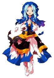 1girl alphes_(style) blue_eyes blue_hair blue_hood clenched_hands commentary_request crying crying_with_eyes_open dairi dress frills full_body hands_up highres holding hood hood_up hoop jewelry kesa kumoi_ichirin large_variant_set long_hair long_sleeves looking_at_viewer multicolored_dress necklace own_hands_clasped own_hands_together parody pendant smile socks solo standing style_parody tachi-e tears torn_clothes torn_dress torn_hood torn_sleeves torn_socks touhou transparent_background variant_set wide_sleeves