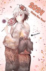 aqualeb colored_skin date_a_live female_focus highres honjou_nia japanese_clothes kimono white_hair white_skin