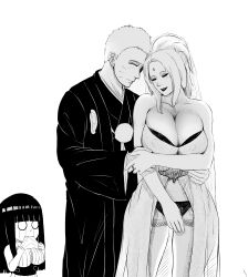 1boy 2girls absurdres breasts cleavage covered_erect_nipples crying hetero highres hime_cut huge_breasts hyuuga_hinata japanese_clothes jewelry kimkun0162 multiple_girls naruto_(series) netorare reverse_netorare ring tsunade_(naruto) uzumaki_naruto wedding wedding_ring