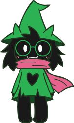 1boy animal_ears black_fur chibikemo deltarune fang furry furry_male goat_boy goat_ears green-framed_eyewear green_hat green_robe hat highres male_focus nacchan_(xiaoxiatuzi) pink_scarf ralsei ralsei_(hat) robe scarf simple_background skin_fang smile solid_oval_eyes solo transparent_background white_eyes