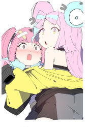 Rule 34 | 2girls, coral (pokemon), highres, iono (pokemon), multicolored hair, multiple girls, nintendo, pokemon, pokemon (anime), pokemon horizons, pokemon sv, simple background, two-tone hair, white background