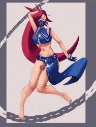 Rule 34 | absurdres, anger vein, barefoot, commission, cum, cum on body, cum on clothes, cum on legs, gloves, harrison1500, highres, himezaki aoi, justice gakuen, mask, mouth mask, navel, ponytail, swimsuit, thigh sex