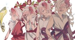 1boy aged_up angel_wings bug butterfly cookie_run cupid halo highres insect lazanya_011 multicolored_hair pavlova_cookie red_eyes red_hair robe solo teosonul two-tone_hair white_hair white_robe wings