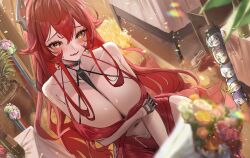 6+girls absurdres blush dorothy_(nikke) flower goddess_of_victory:_nikke hair_ornament hand_on_own_arm highres liliweiss_(nikke) long_hair multiple_girls rapunzel_(pure_grace)_(nikke) red_hair red_hood_(nikke) red_hood_(nonsense_red)_(nikke) rossy_(yowayowachimpo) scarlet_(black_shadow)_(nikke) scarlet_(nikke) smile snow_white_(innocent_days)_(nikke) snow_white_(nikke) yellow_eyes