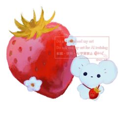 black_eyes commentary flower food fruit highres mouse_(animal) necktie nintendo no_humans pokemon pokemon_(creature) solo strawberry su_(sajo_su5) symbol-only_commentary tandemaus white_background