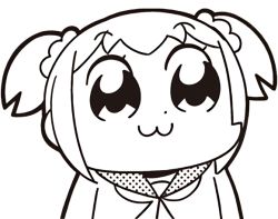 10s 1girl :3 animated animated_gif bkub chibi cptnameless eyebrows female_focus greyscale hair_ornament hair_scrunchie looking_to_the_side looping_animation monochrome poptepipic popuko school_uniform scrunchie serafuku sidelocks simple_background solo staring upper_body white_background