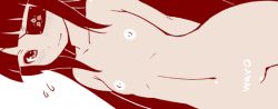 Rule 34 | 10s, 1girl, cowboy shot, eyepatch, female focus, flat chest, flat color, haganemaru kennosuke, long hair, looking at viewer, mirai (senran kagura), monochrome, navel, nipples, nude, pussy, senran kagura, simple background, sketch, smile, solo, white background
