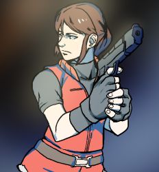 Rule 34 | brown hair, claire redfield, fingerless gloves, gloves, gun, marnic, ponytail, resident evil, weapon